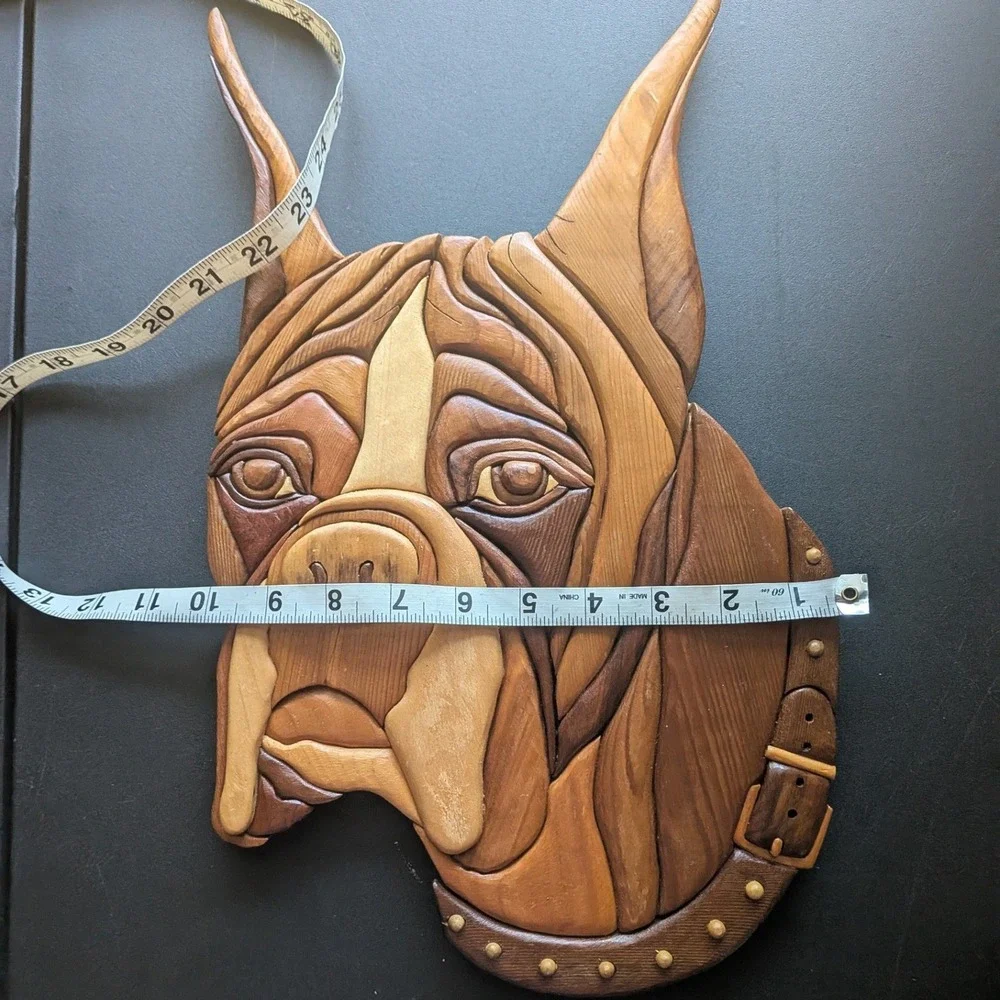 Boxer Dog Intarsia Wood Wall Art Handmade 3D Portrait Plaque 16
